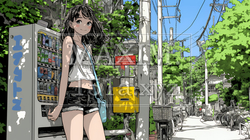 自動販売機で飲み物を購入する若い女性｜日常・ライフスタイル・屋外シーン | 9604228-17522