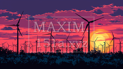 SDGsを意識した風力発電と夕日