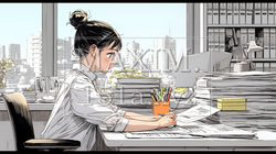 オフィスのデスクで、入念に書類をチェックする女性｜9619531-14860