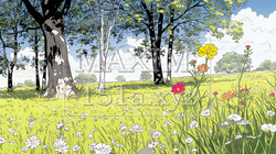 花が咲き乱れる春の野原 | 9619531-17025