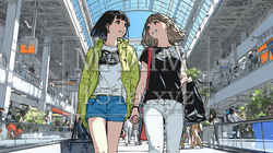 女友達と一緒にショッピングモールを歩き回る若い女性 | 9619787-16766
