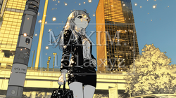 高層ビル群を見下ろすキャリア女性｜9622400-13506