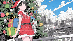 クリスマスプレゼントをたくさんもらって大喜びの若い女性