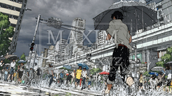 雨の中、黙々と通勤・通学をする人々