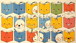 みんな本が大好き：読書週間や読書を促すためのかわいい挿絵・背景画 | 9632975-5795