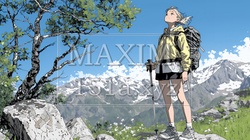 ソロハイキング（ソロ登山）を楽しんでいる若い女性｜9646917-14753