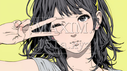 アイドルのように顔の横でピース＋ウィンクしている若い女性｜9647201-5051