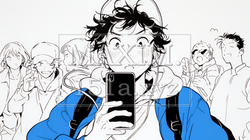 スマホの画面を見て驚いている若い男性（シンプルな色使い） | 965310-11290