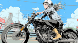 バイクに乗っている若い女性