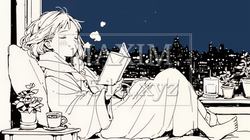 資料（本）を読みながら、うとうと眠ってしまう若い女性（シンプルな色使い）｜9692227-14505