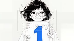数字の「1」を掲げている若い女性（シンプルな色使い）