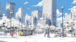 都市の雪景色