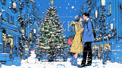 クリスマスイルミネーションの街でデートしているカップル｜9723970-8308