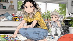 家の中で子どもと遊んでいる若い母親｜9721622-11693