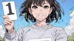 数字の「1」を掲げている若い女性｜9726733-11046