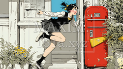 学校に遅れそうで道を急いでいる女子高生