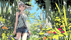 山原を一人で散策している若い女性