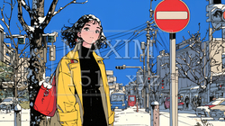 冬枯れの街を歩く若い女性｜9737652-15297