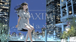 都市の夜景を眺めている女性