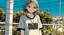 晴天の夏の日、近所を散歩している少女