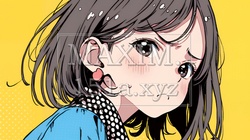 口と顔を歪めて嫌な感情を表している若い女性