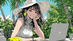 ワーケーション：休暇を楽しみながら仕事をしている女性｜9763465-14948