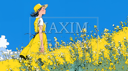 菜の花畑にいる若い女性｜9767798-10078