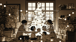 仲良し親子の楽しいクリスマス（シンプルな色使い） | 976704-13649