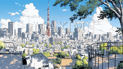 都市の町並みと青空