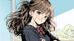 「ふん！」という表情でそっぽを向いている制服を着た女子高生｜9828615-13723