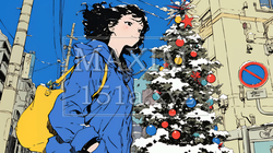 ホワイトクリスマスの街を歩く若い女性 | 977689-6652