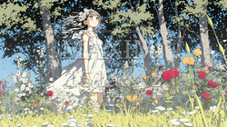 バラ園を散策している若い女性｜9780698-7413