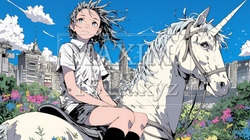 ユニコーンと若い女性｜9792287-12218
