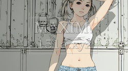 ウェストライン（腰回り）をチェックしている女性｜9797965-15802