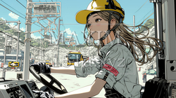 建設現場で重機を操作する若い女性｜9798293-17046