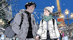 クリスマスのデートを楽しんでいる若いカップル | 9802188-13660