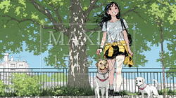 愛犬と散歩している若い女性｜9794560-4236