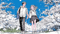 満開の桜の木の下でデートをしている若い男女のカップル｜9818112-9499