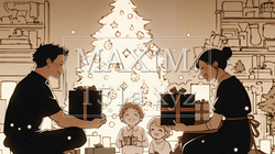 仲良し親子の楽しいクリスマス（シンプルな色使い） | 9815530-13641
