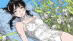 自宅で下着姿でくつろいでいる若い女性｜9823225-14908