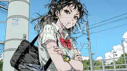 「ふん！」という表情でそっぽを向いている制服を着た女子高生｜