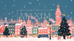 イルミネーションが彩るホワイトクリスマスの都会（ポップでキュートな表現） | 9835602-12793