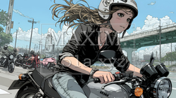 バイクに乗っている若い女性｜9837447-14236