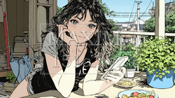 食事の最中もスマホを手放せない若い女性｜9845205-8202