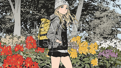 満開の春の花々と若い女性｜9845473-3873