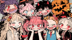 キモかわいいハロウィーンコスプレの女の子（クレヨンと水彩画風） | 9856402-11838