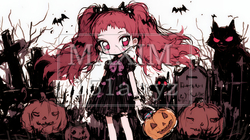 キモかわいいハロウィーンコスプレの女の子（クレヨンと水彩画風） | 9858693-11835