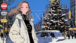 クリスマスイルミネーションが美しい街を散策する若い女性｜9859067-13867