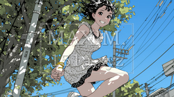 喜びにあふれ、軽やかにスキップする若い女性 | 9860931-16990