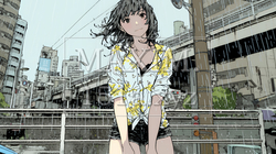 夏の急な雨でびしょ濡れの若い女性｜9898473-8737